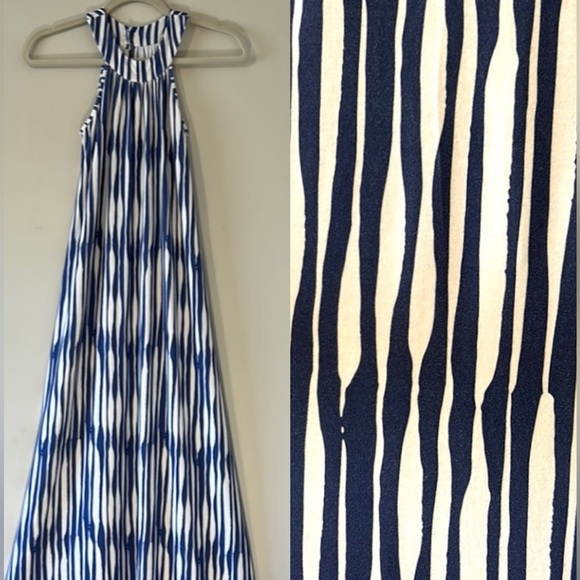 Omi Jo | Blue & White Maxi Dress Sleevess Keyhole Back 9/10 Soft Knit Beachy - Picture 15 of 16